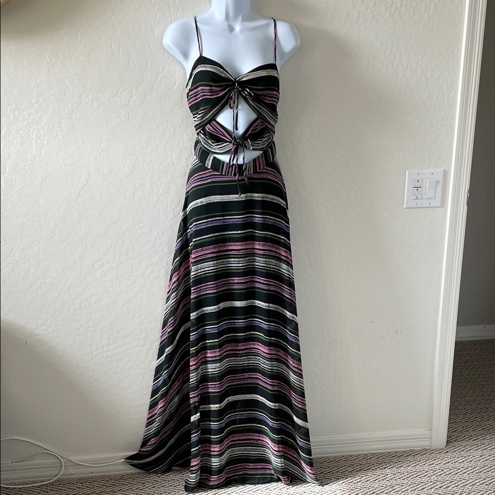 Wayf Black and Pink Striped Maxi Dress